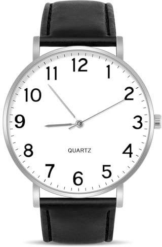 OFFCUP Armbanduhr Herren, Analog Quarz Uhr für Männer Uhren Minimalist Herrenuhr mit Lederarmband und Großem Zifferblatt, Klassische Business Leicht zu Lesen