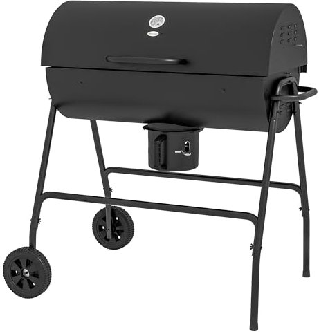 Outsunny Holzkohlegrill aus Metall BBQ Smoker mit Deckel Thermometer Räder verstellbarer Kohlewanne Griff, fahrbar Grillwagen Holzkohle Grill, Kohlegrill für Barbeque Camping, Terrasse, 95x71,5x102 cm