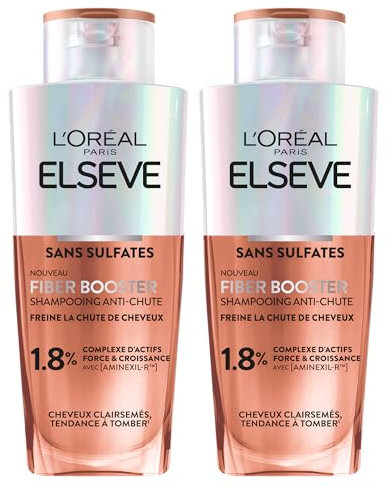 L'ORÉAL PARIS Elseve Fiber Booster Shampoo gegen Haarausfall, für dünner werdendes Haar, ohne Sulfate, verhindert Haarausfall und redensifiziert, angereichert mit Aminexil-R, für Männer und Frauen, 2