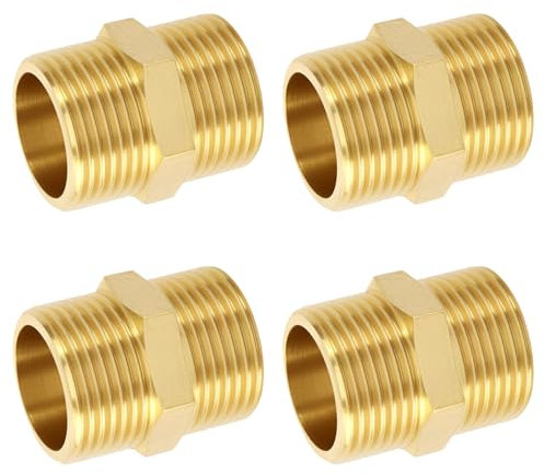 Doppelnippel 3/4 Zoll Messing Außengewinde, 4 Stück Doppelnippel mit Sechskant Robust und Rostfrei, Messing Gewindefitting Fittings für Trinkwasser Geeignet