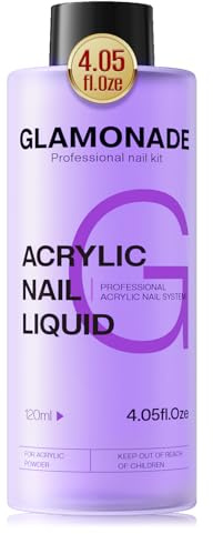 Glamonade Acrylic Nail Liquid: Acrylic Liquid Monomer for Acrylic Powder Easy to Operate Monomer for Acrylic Nails Non-Yellowing MMA-Free Formula Application Nail Extension Nail Carving 120ml