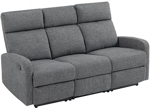 HOMCOM Divano 3 Posti, Poltrona Relax Reclinabile Manuale 145° con Poggiapiedi, Poltroncina Reclinabile Imbottita Ergonomica in Ciniglia per Camera da Letto, Ufficio, Salotto e Soggiorno, Grigio