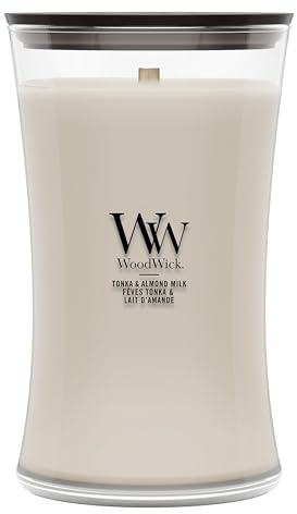 WoodWick Candela profumata | Candela grande a clessidra | Tonka & Almond Milk | Regali perfetti per donne
