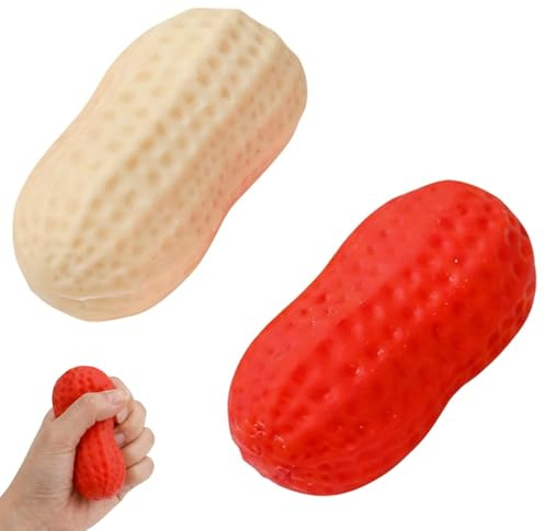 2 PSC Peanut Squishy, Nut-shaped Slow Rising Squeeze, Relaxation Accessory, Portable Calming Decor, Gentle Squeeze Supply for Home, Office & Daily Mood Relieft(Red and beige)