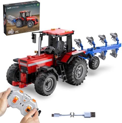 JAMARA 402908 CADA traktor med plog 1:17 2,4 GHz Bricks RC klämbyggstenar jordbruk traktor modell byggsats fjärrstyrda leksaker barn från 8 år presentidé