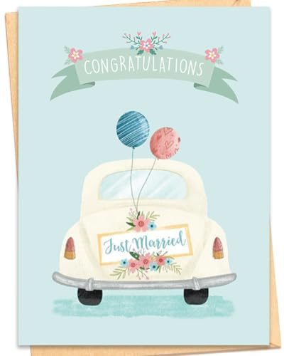 Mirelia Wedding Congratulations Card for Newlyweds Bride and Groom | Just Married Card for Newlyweds, Thick 12.7x17.8 cm / 5x7 inches Cardstock with Kraft Envelope