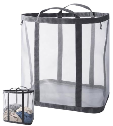 41x25x40cm Folding Laundry Basket, Space Saving Collapsible Washing Basket, Grey Foldable Laundry Hamper for Bedroom, Bathroom and College Dorm, Breathable & Odorless (Grey)