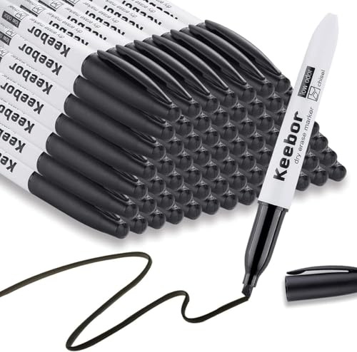 Keebor Dry Erase Markers Bulk, Chisel Tip, Black, 72 Pack Low-odor Whiteboard Markers, Office & Back to School Supplies,