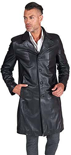 D'Arienzo Giaccone in Pelle Nera Uomo Cappotto Lungo Stile Matrix Giubbino Vera Pelle Made in Italy 032 Matrix Nero/46
