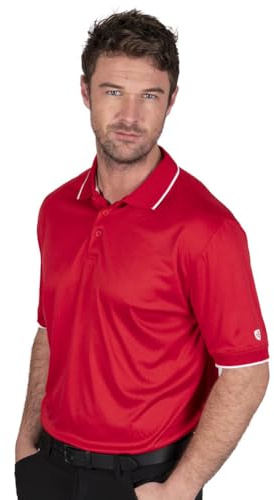 Island GREEN Men's Golf Polo Shirt with 2 Way Stretch Breathable Fabric Moisture Wicking Quick-Dry Short Sleeve Sports T-Shirt for Men Adults Outdoor Running Gym and Work (Red, Large)