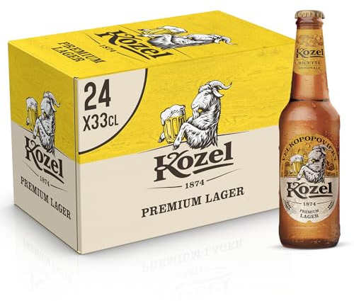 Kozel Birra Premium Lager, Cassa Birra con 24 Birre in Bottiglia da 33 cl, Pale Lager dal Gusto Ricco e Bilanciato, Gradazione Alcolica 4.6% Vol