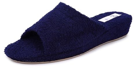 JOMIX Pantuflas Mujer de Toalla con Cuña Zapatillas Casa Abiertas Plantilla Suave y Acolchada Lavables en Lavadora Perfectas para Primavera Verano SPA Hotel e Invitados ITD1576 Marino 40