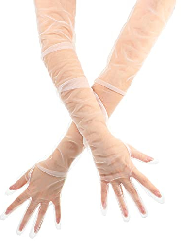Neer Damen Opera Halb Transparent Tüll Braut Handschuhe (Weiß, 28 Zoll)