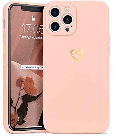 Wirvyuer Kompatibel mit iPhone 13 Pro Max Handyhülle Mädchen Hülle Gold Liebesherz Weich Silikon Case Süßes Gold Love Slim Stoßfest Schutzhülle für iPhone 13 Pro Max Rosa