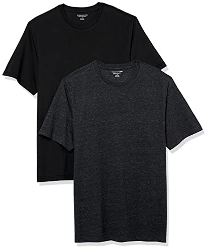 Amazon Essentials T-shirt en Coton à Col Rond à Manches Courtes, Coupe Classique Homme, Lot de 2, Charbon Chiné/Noir, XS