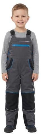 CXS PHOENIX CASPER Niedliche Kinder-Arbeitslatzhose - mit reflektierenden Elementen, Taschen, verstärkten Knien, verstellbar, robust, für kleine Heimwerker, für Haus- und Gartenarbeit (grau-blau, 130)