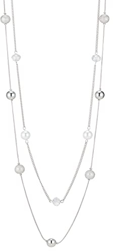 FULU AUTUMN Collana da Donna con Perline Lunghe in Argento a Strati Collane di Perle di Cristallo Bohémien Collana a Catena Maglione Bigiotteria(16-White)