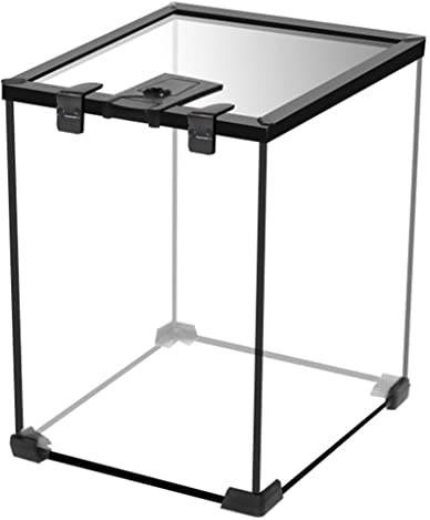 Zuchtkäfig für kleine Reptilien, Mini-Glas-Reptilien-Terrarium, Amphibien, Glas-Lebensraum, oberer Bildschirm, Belüftung und Fütterung, mit Anti-Flucht-Schnalle (schwarz, 20 x 20 x 30 cm)