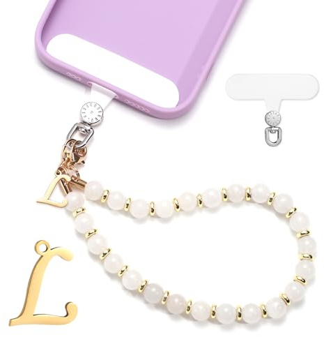 1 Set Telefonarmband med Pärlor, Brev Telefon Charm Löstagbar Mobiltelefon Snodd Rem med Phone Tether Tab Handsfree Pärlor Mobilarmband Armband för Kvinnor Flickor Present (Bokstav L)