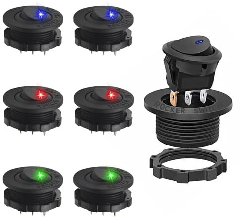 OMIGA 6 Stück Kippschalter 20 A 12 v Schalter 3 Pin Rund EIN/AUS Wippschalter Schalter mit LED Licht für Auto Marine Boot Beleuchtet KFZ Yacht (Rot/Grün/Blau)