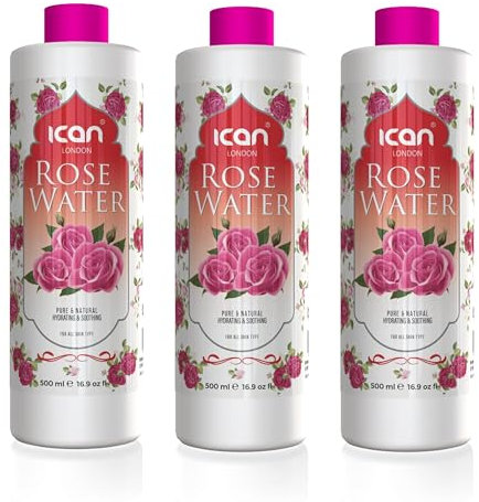Ican London Pure & Natural Rose Water, 500ml, Set of 3