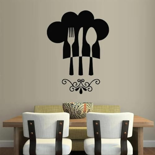 GAIZHEWO Vintage Spoon Knife Fork Chef Hat Vinyl Wall Sticker Kitchen Restaurant Fast Food Restaurant Hotel Snack Bar Decoration Removable Art Mural