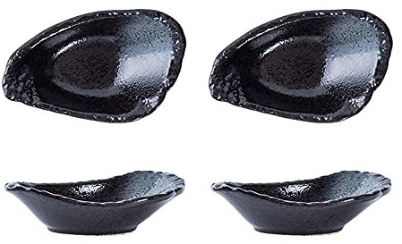 Ciotole per Immersione, Ciotole per Salsa, Ciotole per contorni in Porcellana con Design a Forma di Conchiglia Ovale, Piatti per condimenti, Piatti per Salsa di soia (Nero)