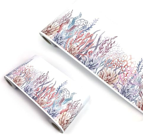 VisitRyl self Adhesive Wallpaper Border Wall Tiles Decorative, Peel and Stick Wall Border Bathroom Stickers Cartoon Children's RoomUnderwater Coral YX123 12cm X 1000cm