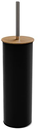 Amig - Escobillero Naturline - Ø95 x 38 cm - Acero y Bambú - Color Negro - Escobilla de Baño Moderna y Duradera - Estilo Minimalista con Acabado Sofisticado