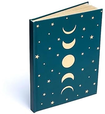 LivuX Anteckningsbok månfaser och stjärnor – blå – 15 × 21 cm – andlig dagbok med bomullspapper – inbunden skissbok – återvunnet papper – present till magi och mindfulness 1291