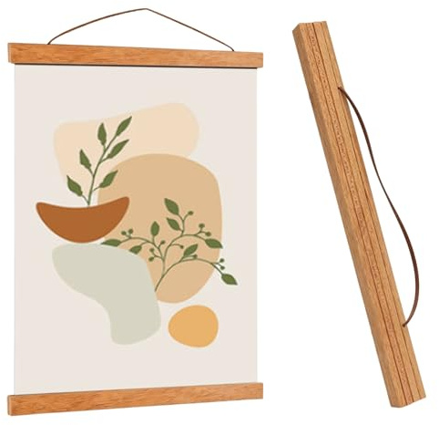Supporto Magnetico per Poster A2 41 cm, 1 Pezzo (4 Barre), Cornice in Legno di Teak, Porta Poster, Foto, Stampe e Opere d’Arte, Facile da Appendere, Ideale per Soggiorno, Camera (1 set - 41 cm)