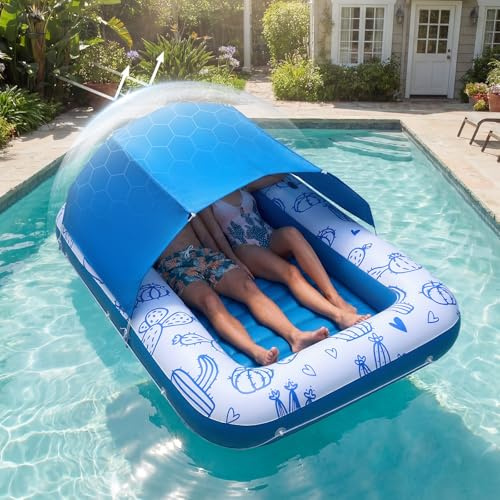 VEVOR Gonfiabile Galleggiante da Piscina con Parasole UPF 50+, Sdraio Galleggiante 209 x 140 cm per Piscina Spiaggia Carico max 250 kg, Materassino Gonfiabile sull'Acqua 2090 x 1400 x 900 mm