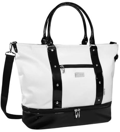 SheerFaring Golf Equipment Case Links Expedition Tote Duffel Bag with Bottom Shoe Section Resistant Polyester PU Construction Multiple Pockets Shoulder Carry Hand, White