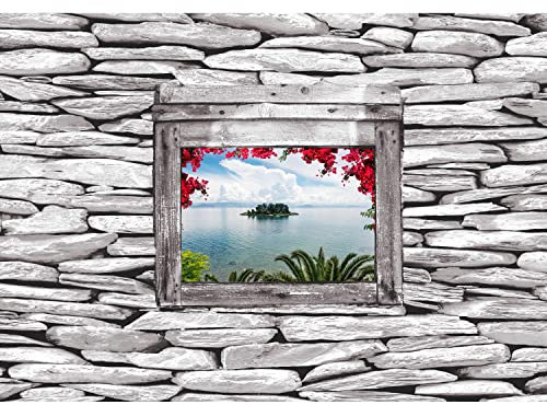 Runa Art Papel tapiz fotográfico Piedra Mar pared de la ventana 352 x 250 cm Lana Fondo De Pantalla XXL Moderna Decoración De Pared Sala Cuarto Oficina Salón gris 9308011a