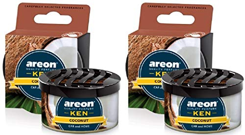 AREON Ken Désodorisant Voiture Noix de Coco Tropical Fruits en Pot Couvercle Ventilé Réglable 3D (Lot de 2)