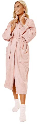 Brentfords 100% Cotton Towel Bath Robe Soft Terry Towelling Dressing Gown Absorbent Shawl for Men Women Kids - One Size Fits All, Blush Pink