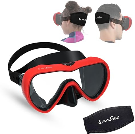 OMGear Diving Mask Snorkel Mask Scuba Dive Goggles Adult Junior Swim Goggles with Nose Cover with Neoprene Strap Pad for Snorkeling Freediving Swimming (Red)