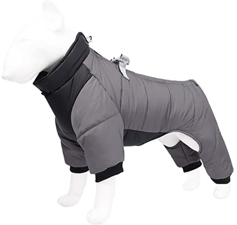 DHGTEP Warm Fleece Dog Coat with Legs and Harness Winter Thick Dog Jacket Waterproof Pet Clothing for Small Medium Large Dogs (Color : Grey, Size : L)