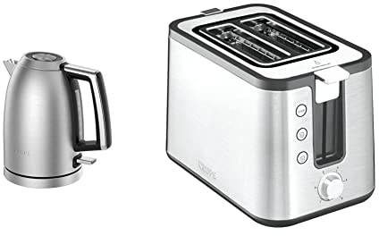 Krups Excellence BW552D10 Elektrischer Wasserkocher, Edelstahl, kabellos, 360° Basis & KH442D Control Line Premium Toaster | Edelstahl | 2 kurze Schlitze für 2 Scheiben | 850 W | Silber/Schwarz