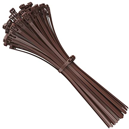 intervisio Återanvändbar plastklämma, 350 mm x 7,6 mm, återanvändbar kabelklämma, Rilsan nylon kabelklämma, 350 mm kabelklämmor, brun, 100 st