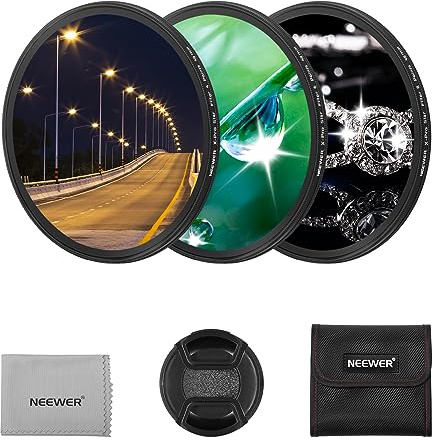 NEEWER Lot de 3 filtres étoiles 49mm, Filtre à Effet étoile réglable (4, 6, 8 Points) avec Cadre en Alliage d'aluminium Ultra Fin, HD sans Coins Sombres avec revêtements Nano Double Face.