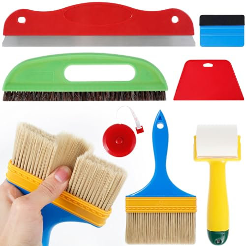 Beenle-Icey Wallpaper Tool Kit DIY Craft Wallpaper Paste Kit Wallpaper Hanging Tools with Nylon Brush, Squeegee, Smoother Seam Roller, Measuring Tape for Car Vinyl Wrap Window Film