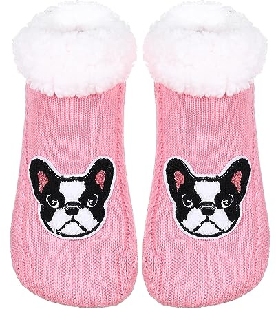 ZYZX Chausson Chaussette de Dessin Animé dog Hiver Mignon Chaud Animaux Tricot Pantoufles Femmes Antidérapant Maison Noël Chaussette Cadeaux