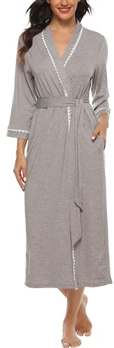 Sopesil Women's Thin Dressing Gown Long Robes Lightweight Nightwear Robes Luxury Soft V-Neck Kimono Sleepwear Loungewear for All Year S-XXL