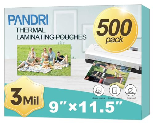 Laminating Sheets, PANDRI 500 Pack Thermal Laminator Pouches Holds 8.5 x 11 Inch, 3 Mil Clear Laminator Paper 9 x 11.5 Inch, Letter Size