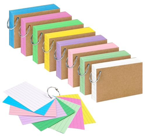 Agoer A8 Revision Index-kort, 800 stycken fodrade på båda sidor, blandade färgglada flashcards med metallringar för studier, kontor, skolinlärningsmeddelande