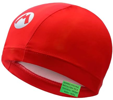 IMSPIRA Gorro Natacion Tela L Nino Adulto Fontanero Rojo Azul Gorra Piscina Unisex Entrenamiento Junior Gorros Piscina Divertidos Deporte acuatico aquagym Accesorios Waterpolo Familia Diversion