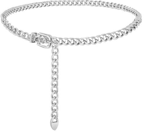 VONMELLI Cintura Gioiello Donna Moda Cintura Donna in Metallo Eleganti Cinture a Catena per Abiti Cinture Sottile in Vita Regolabile Cinturino per Vestito Argento XL