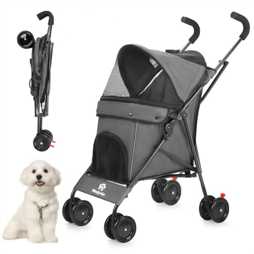 Dog Strollers for Medium Dogs, Folding Puppy Stroller for Small Dogs up to 33 lbs, 4 Wheels with Cup Holder Dog Carts with 360 Rotating Front Wheels for Outdoor Walking (Grey)