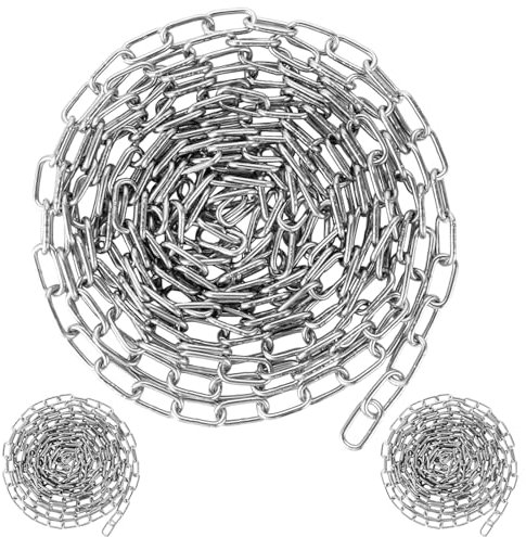 VIDETOL Lot de 3 chaînes en acier inoxydable, 3 m, chaîne en acier inoxydable, chaînes de 2 mm, chaîne à maillons pour chaîne à bascule, portes de garage, lampes